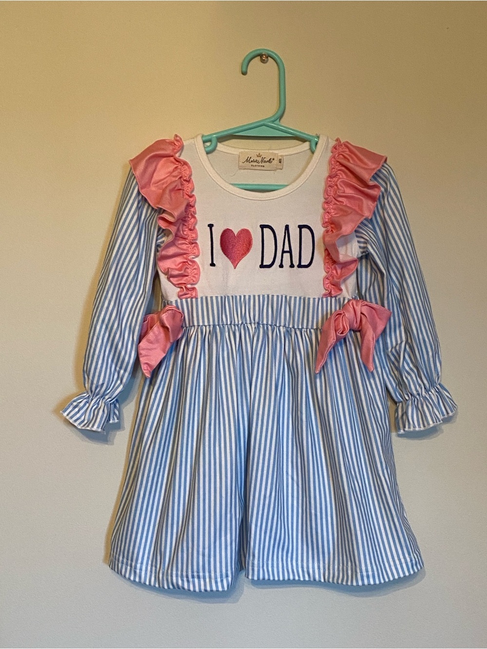 Mimi & Maggie Pink Ruffle Blue-White Striped "I ♥ Dad" Dress